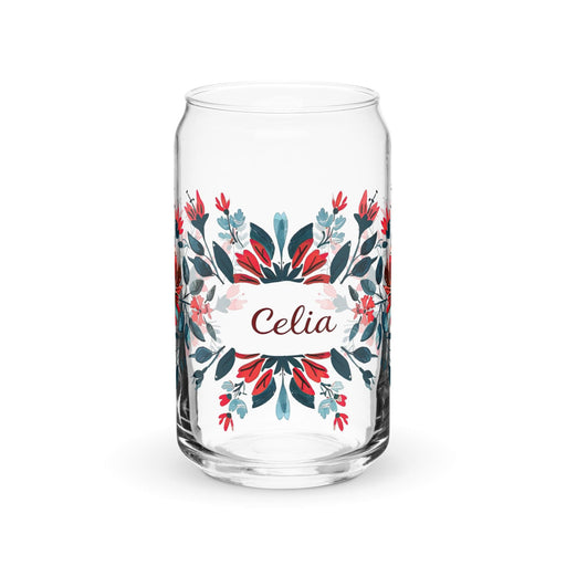 Celia Exclusive Name Art Piece Can-Shaped Glass Home Office Work Mexican Spanish Pride Gift Cup One-Of-A-Kind Calligraphy Glass | C5 Mexicada 16 oz