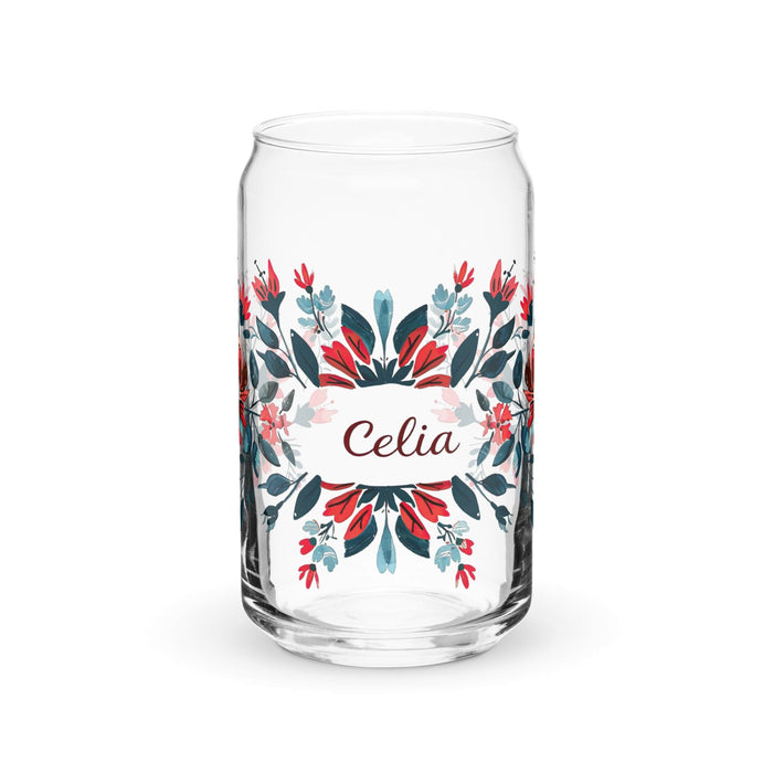 Celia Exclusive Name Art Piece Can-Shaped Glass Home Office Work Mexican Spanish Pride Gift Cup One-Of-A-Kind Calligraphy Glass | C5 Mexicada 16 oz