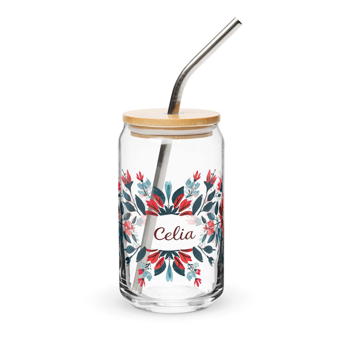 Celia Exclusive Name Art Piece Can-Shaped Glass Home Office Work Mexican Spanish Pride Gift Cup One-Of-A-Kind Calligraphy Glass | C5 Mexicada 16 oz With Lid & Straw