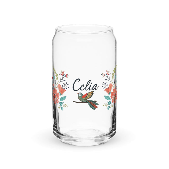 Celia Exclusive Name Art Piece Can-Shaped Glass Home Office Work Mexican Spanish Pride Gift Cup One-Of-A-Kind Calligraphy Glass | C6 Mexicada 16 oz