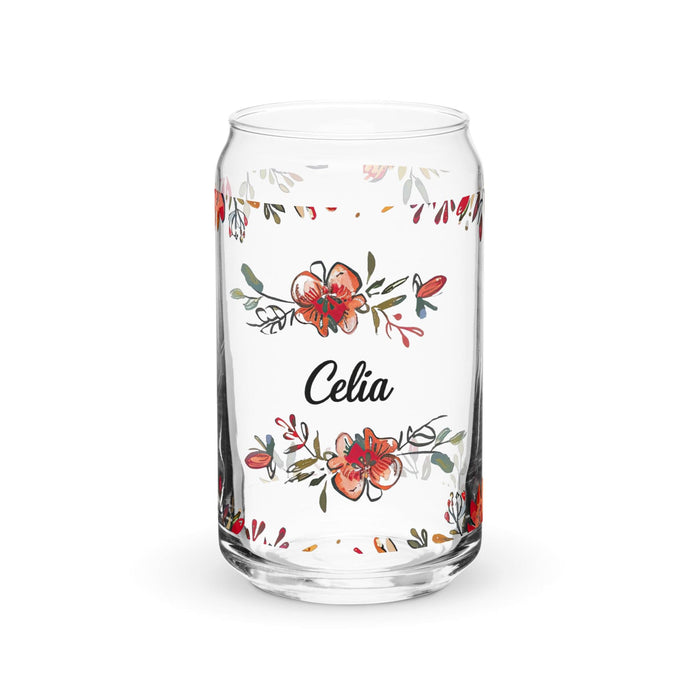 Celia Exclusive Name Art Piece Can-Shaped Glass Home Office Work Mexican Spanish Pride Gift Cup One-Of-A-Kind Calligraphy Glass | C9 Mexicada 16 oz