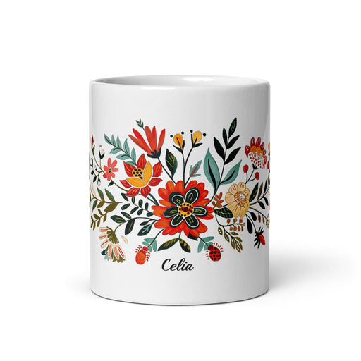 Celia Exclusive Name Art Piece Home Office Work Coffee Mug Mexican Spanish Pride Gift Cup One-Of-A-Kind Calligraphy White Glossy Mug | C10 Mexicada