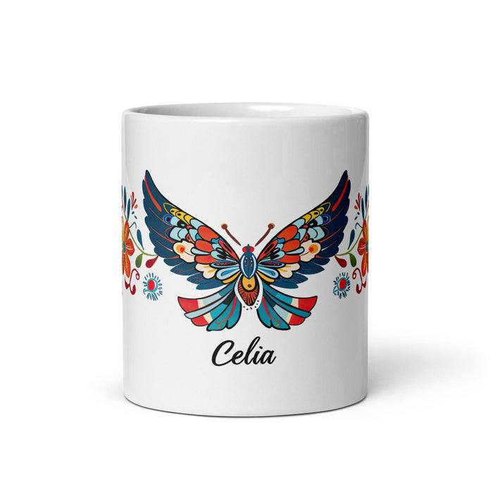 Celia Exclusive Name Art Piece Home Office Work Coffee Mug Mexican Spanish Pride Gift Cup One-Of-A-Kind Calligraphy White Glossy Mug | C12 Mexicada