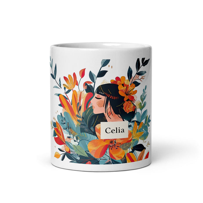 Celia Exclusive Name Art Piece Home Office Work Coffee Mug Mexican Spanish Pride Gift Cup One-Of-A-Kind Calligraphy White Glossy Mug | C13 Mexicada