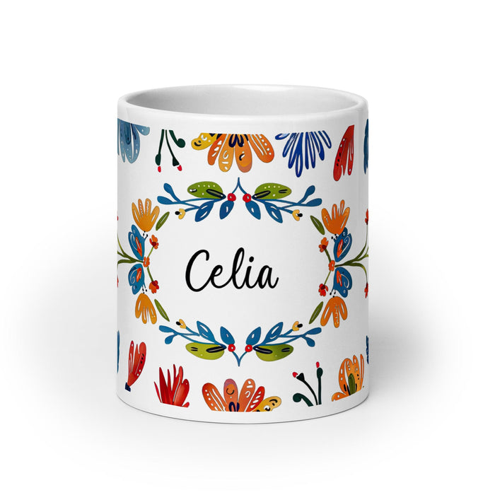 Celia Exclusive Name Art Piece Home Office Work Coffee Mug Mexican Spanish Pride Gift Cup One-Of-A-Kind Calligraphy White Glossy Mug | C15 Mexicada