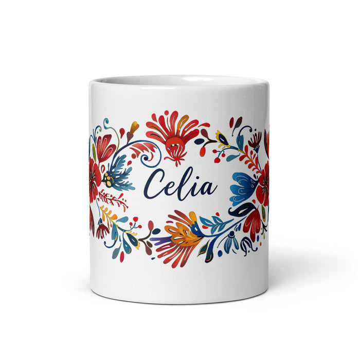 Celia Exclusive Name Art Piece Home Office Work Coffee Mug Mexican Spanish Pride Gift Cup One-Of-A-Kind Calligraphy White Glossy Mug | C16 Mexicada