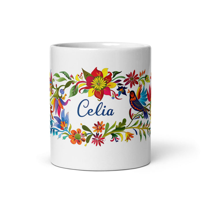 Celia Exclusive Name Art Piece Home Office Work Coffee Mug Mexican Spanish Pride Gift Cup One-Of-A-Kind Calligraphy White Glossy Mug | C17 Mexicada