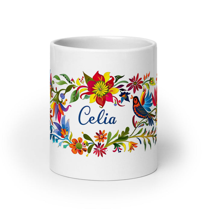 Celia Exclusive Name Art Piece Home Office Work Coffee Mug Mexican Spanish Pride Gift Cup One-Of-A-Kind Calligraphy White Glossy Mug | C17 Mexicada