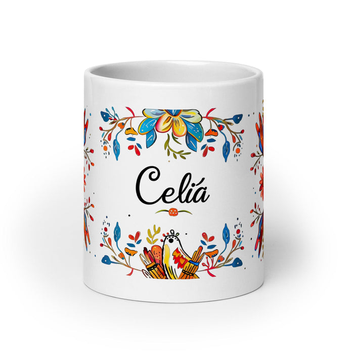 Celia Exclusive Name Art Piece Home Office Work Coffee Mug Mexican Spanish Pride Gift Cup One-Of-A-Kind Calligraphy White Glossy Mug | C18 Mexicada