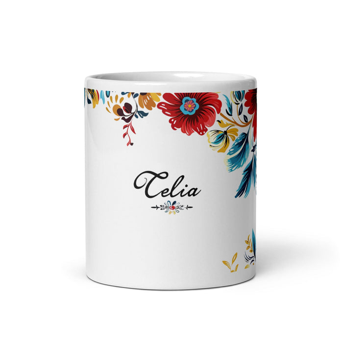 Celia Exclusive Name Art Piece Home Office Work Coffee Mug Mexican Spanish Pride Gift Cup One-Of-A-Kind Calligraphy White Glossy Mug | C20 Mexicada