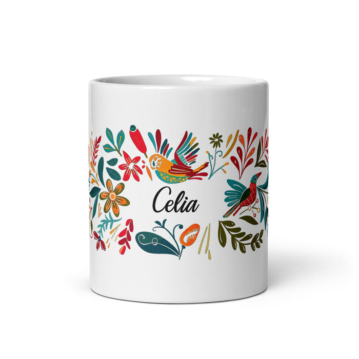 Celia Exclusive Name Art Piece Home Office Work Coffee Mug Mexican Spanish Pride Gift Cup One-Of-A-Kind Calligraphy White Glossy Mug | C22 Mexicada