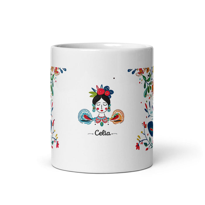 Celia Exclusive Name Art Piece Home Office Work Coffee Mug Mexican Spanish Pride Gift Cup One-Of-A-Kind Calligraphy White Glossy Mug | C23 Mexicada