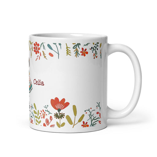 Celia Exclusive Name Art Piece Home Office Work Coffee Mug Mexican Spanish Pride Gift Cup One-Of-A-Kind Calligraphy White Glossy Mug | C24 Mexicada 11 oz