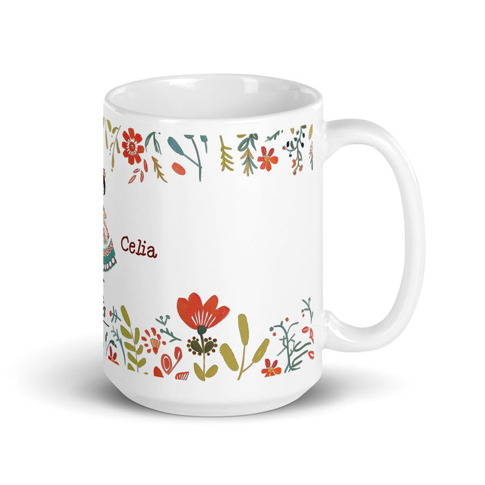 Celia Exclusive Name Art Piece Home Office Work Coffee Mug Mexican Spanish Pride Gift Cup One-Of-A-Kind Calligraphy White Glossy Mug | C24 Mexicada 15 oz