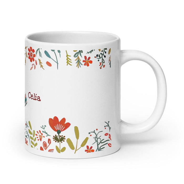 Celia Exclusive Name Art Piece Home Office Work Coffee Mug Mexican Spanish Pride Gift Cup One-Of-A-Kind Calligraphy White Glossy Mug | C24 Mexicada 20 oz