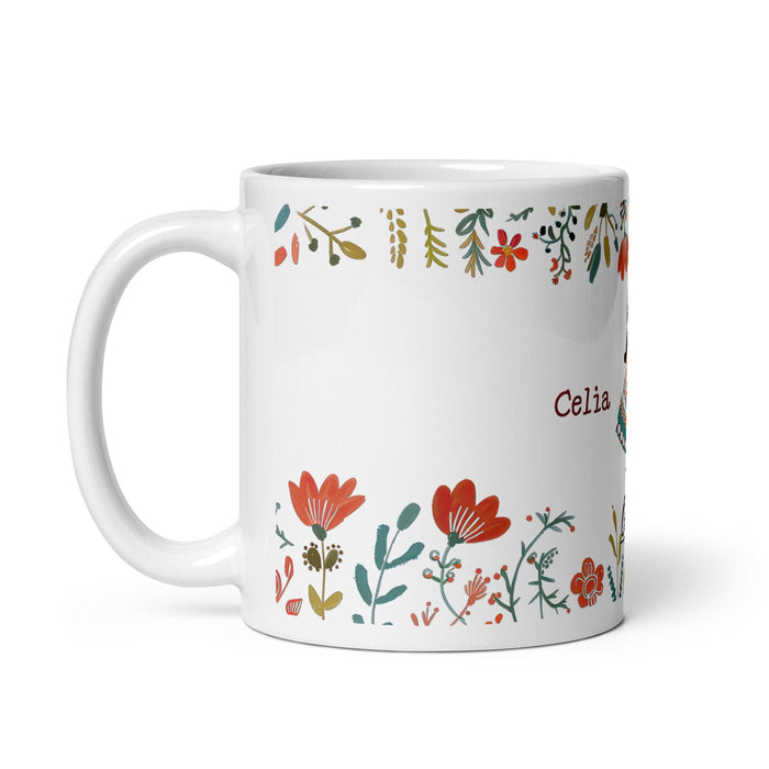 Celia Exclusive Name Art Piece Home Office Work Coffee Mug Mexican Spanish Pride Gift Cup One-Of-A-Kind Calligraphy White Glossy Mug | C24 Mexicada