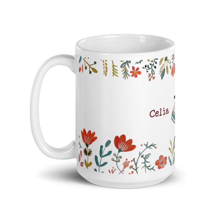 Celia Exclusive Name Art Piece Home Office Work Coffee Mug Mexican Spanish Pride Gift Cup One-Of-A-Kind Calligraphy White Glossy Mug | C24 Mexicada