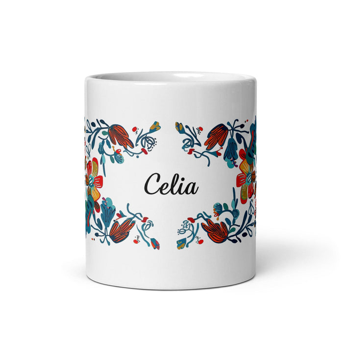 Celia Exclusive Name Art Piece Home Office Work Coffee Mug Mexican Spanish Pride Gift Cup One-Of-A-Kind Calligraphy White Glossy Mug | C25 Mexicada