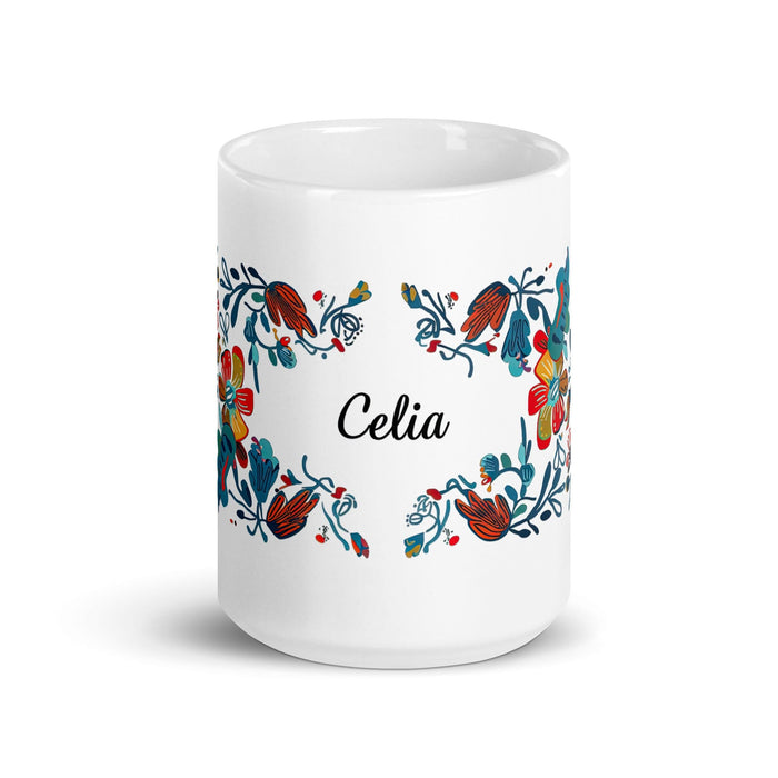 Celia Exclusive Name Art Piece Home Office Work Coffee Mug Mexican Spanish Pride Gift Cup One-Of-A-Kind Calligraphy White Glossy Mug | C25 Mexicada