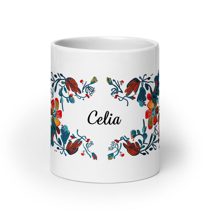 Celia Exclusive Name Art Piece Home Office Work Coffee Mug Mexican Spanish Pride Gift Cup One-Of-A-Kind Calligraphy White Glossy Mug | C25 Mexicada