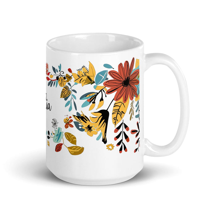 Celia Exclusive Name Art Piece Home Office Work Coffee Mug Mexican Spanish Pride Gift Cup One-Of-A-Kind Calligraphy White Glossy Mug | C3 Mexicada 15 oz