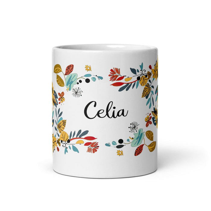 Celia Exclusive Name Art Piece Home Office Work Coffee Mug Mexican Spanish Pride Gift Cup One-Of-A-Kind Calligraphy White Glossy Mug | C3 Mexicada