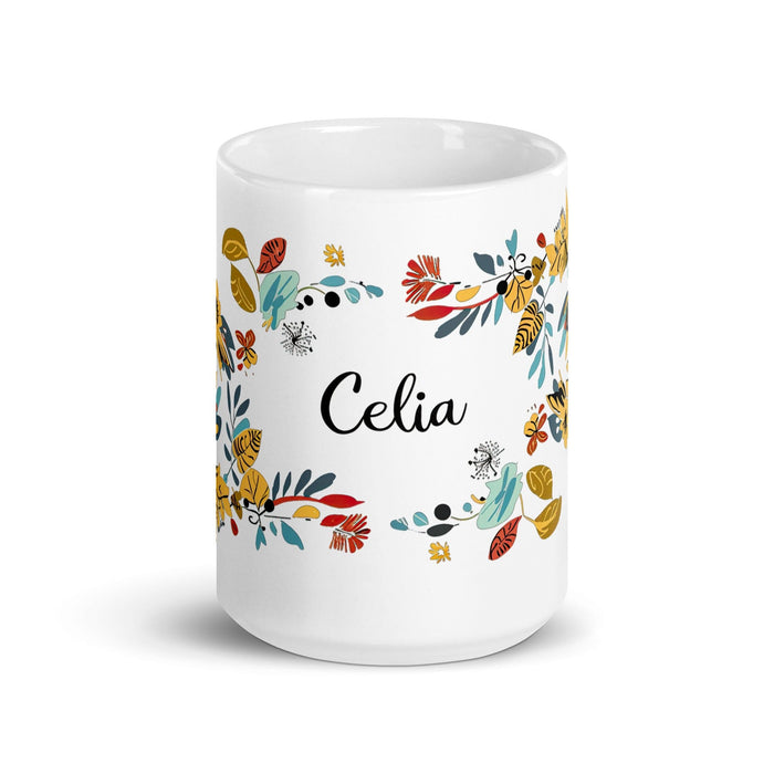 Celia Exclusive Name Art Piece Home Office Work Coffee Mug Mexican Spanish Pride Gift Cup One-Of-A-Kind Calligraphy White Glossy Mug | C3 Mexicada