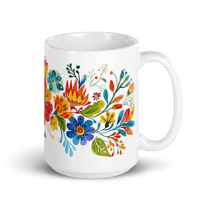 Celia Exclusive Name Art Piece Home Office Work Coffee Mug Mexican Spanish Pride Gift Cup One-Of-A-Kind Calligraphy White Glossy Mug | C4 Mexicada 15 oz