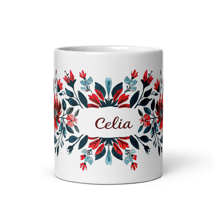 Celia Exclusive Name Art Piece Home Office Work Coffee Mug Mexican Spanish Pride Gift Cup One-Of-A-Kind Calligraphy White Glossy Mug | C5 Mexicada