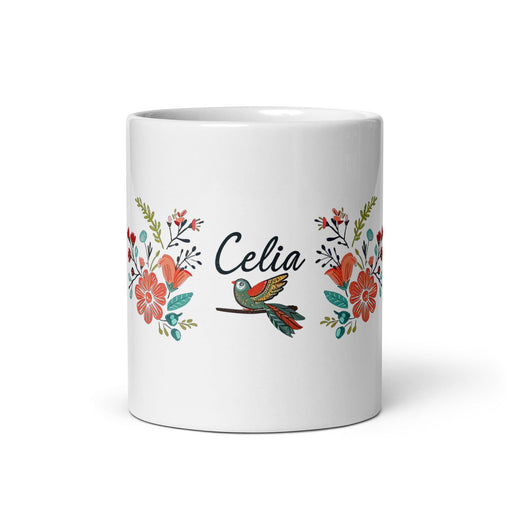 Celia Exclusive Name Art Piece Home Office Work Coffee Mug Mexican Spanish Pride Gift Cup One-Of-A-Kind Calligraphy White Glossy Mug | C6 Mexicada