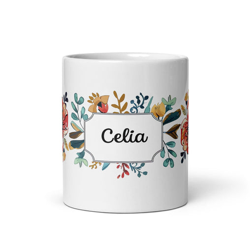 Celia Exclusive Name Art Piece Home Office Work Coffee Mug Mexican Spanish Pride Gift Cup One-Of-A-Kind Calligraphy White Glossy Mug | C8 Mexicada