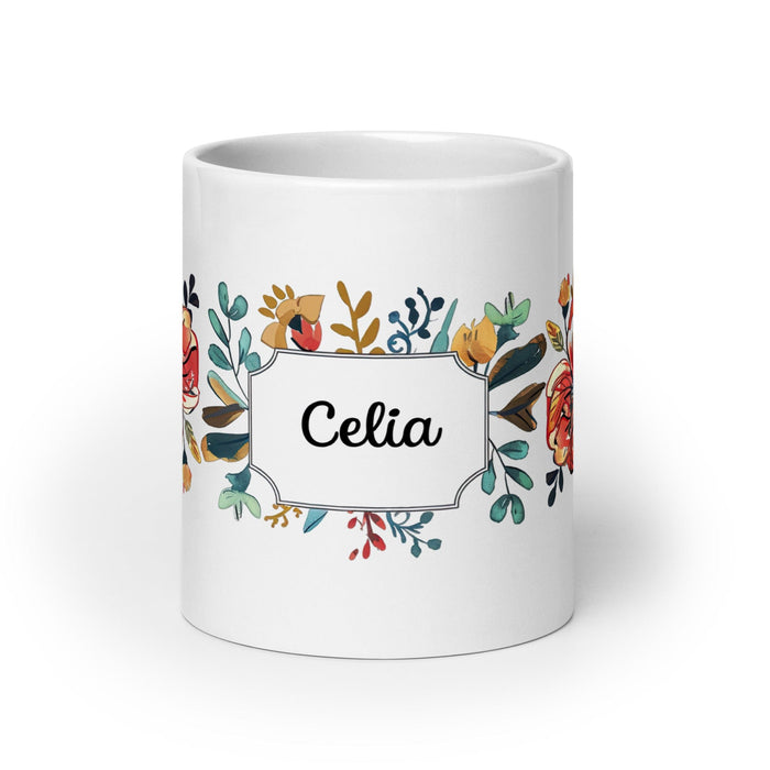 Celia Exclusive Name Art Piece Home Office Work Coffee Mug Mexican Spanish Pride Gift Cup One-Of-A-Kind Calligraphy White Glossy Mug | C8 Mexicada