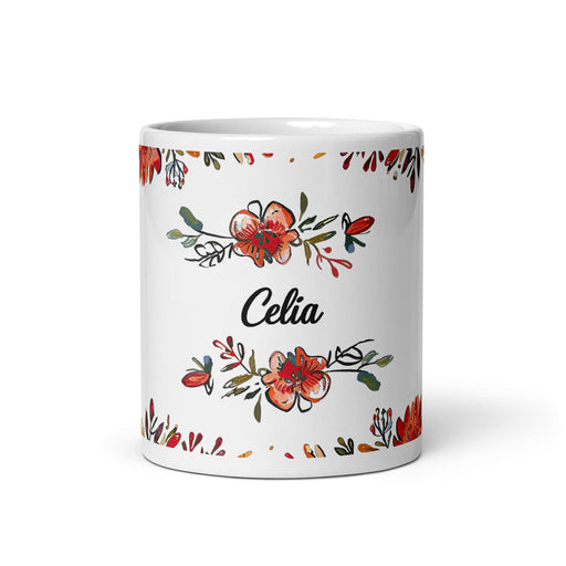 Celia Exclusive Name Art Piece Home Office Work Coffee Mug Mexican Spanish Pride Gift Cup One-Of-A-Kind Calligraphy White Glossy Mug | C9 Mexicada