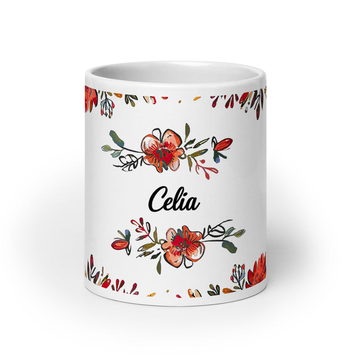 Celia Exclusive Name Art Piece Home Office Work Coffee Mug Mexican Spanish Pride Gift Cup One-Of-A-Kind Calligraphy White Glossy Mug | C9 Mexicada