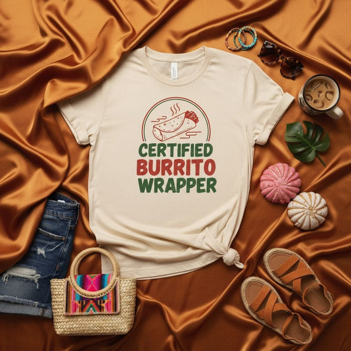 Certified Burrito Wrapper T-Shirt, Funny Mexican Food Tee, Cooking Shirt, Gift for Chef Cook Baker, Burrito Lover Apparel, Unisex Graphic Shirt Mexicada