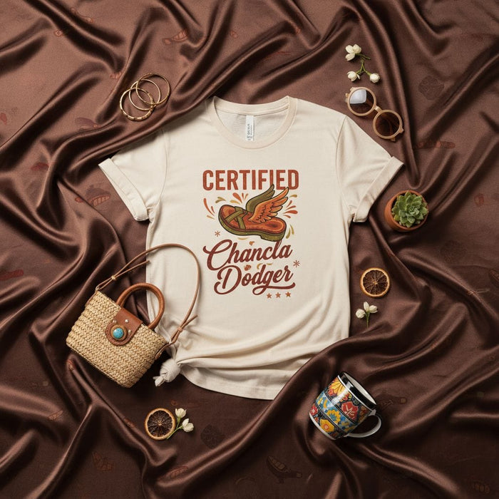 Certified Chancla Dodger Funny Latino Culture Unisex T-Shirt - Humorous Spanish-English Mestizo Graphic Tee for Family, Mom, Dad, and Friends Mexicada