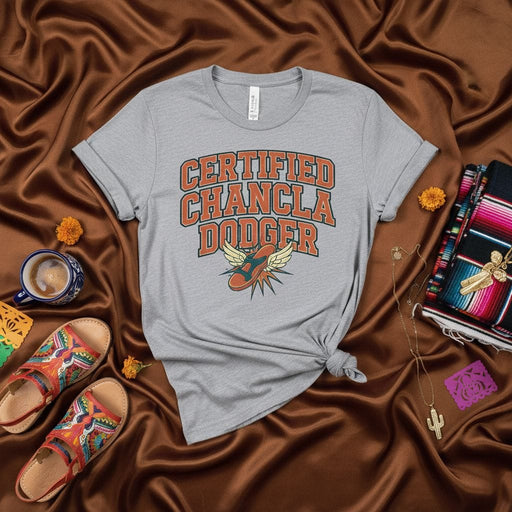 Certified Chancla Dodger Funny Latino T-Shirt, Hispanic Humor Shirt, Mexican Gift for Son Daughter Kid, Vintage Style Tee, Unisex Graphic Top Mexicada