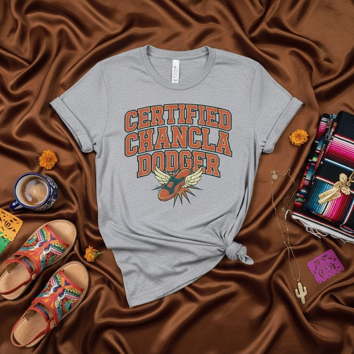 Certified Chancla Dodger Funny Latino T-Shirt, Hispanic Humor Shirt, Mexican Gift for Son Daughter Kid, Vintage Style Tee, Unisex Graphic Top Mexicada