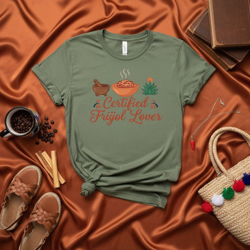 Certified Frijol Lover Shirt, Mexican Food Lover Gift, Funny Bean Shirt, Latino Foodie Apparel, Mortar and Pestle, Chile Pepper, Unisex T-shirt Mexicada