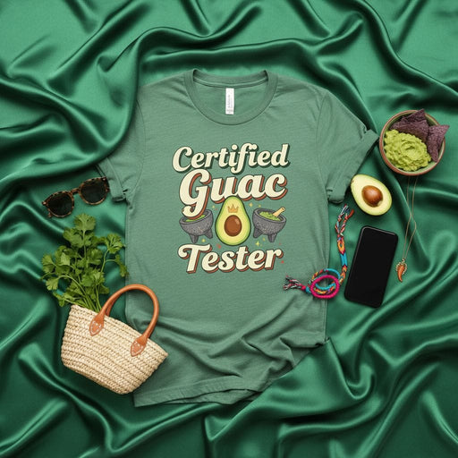 Certified Guac Tester Shirt, Funny Avocado T-Shirt, Cinco de Mayo Guacamole Lover Gift Tee, Mexican Foodie Unisex Apparel, Food Testing Funny Slogan T-Shirt, Green Graphic Tee for Men and Women Mexicada