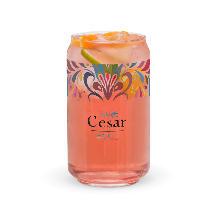 César Exclusive Name Art Piece Can-Shaped Glass Home Office Work Mexican Spanish Pride Gift Cup One-Of-A-Kind Calligraphy Glass | C10 Mexicada