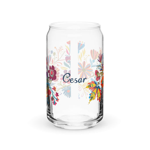 César Exclusive Name Art Piece Can-Shaped Glass Home Office Work Mexican Spanish Pride Gift Cup One-Of-A-Kind Calligraphy Glass | C11 Mexicada 16 oz