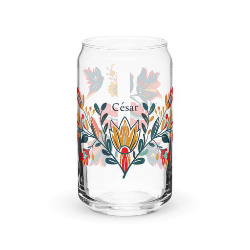 César Exclusive Name Art Piece Can-Shaped Glass Home Office Work Mexican Spanish Pride Gift Cup One-Of-A-Kind Calligraphy Glass | C14 Mexicada 16 oz (No Lid No Straw)