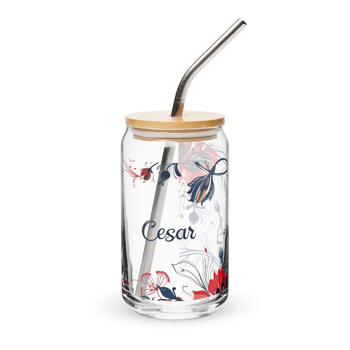 César Exclusive Name Art Piece Can-Shaped Glass Home Office Work Mexican Spanish Pride Gift Cup One-Of-A-Kind Calligraphy Glass | C15 Mexicada 16 oz With Lid & Straw