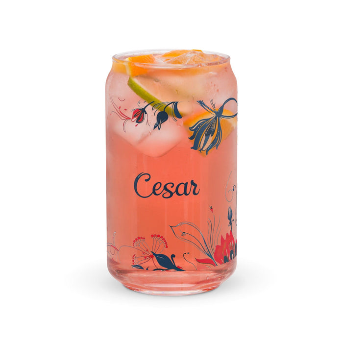 César Exclusive Name Art Piece Can-Shaped Glass Home Office Work Mexican Spanish Pride Gift Cup One-Of-A-Kind Calligraphy Glass | C15 Mexicada