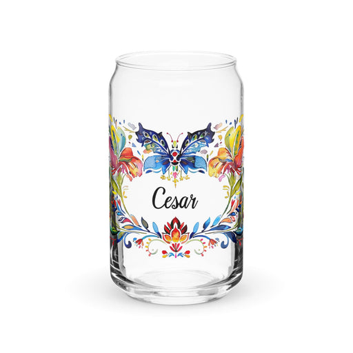 César Exclusive Name Art Piece Can-Shaped Glass Home Office Work Mexican Spanish Pride Gift Cup One-Of-A-Kind Calligraphy Glass | C17 Mexicada 16 oz