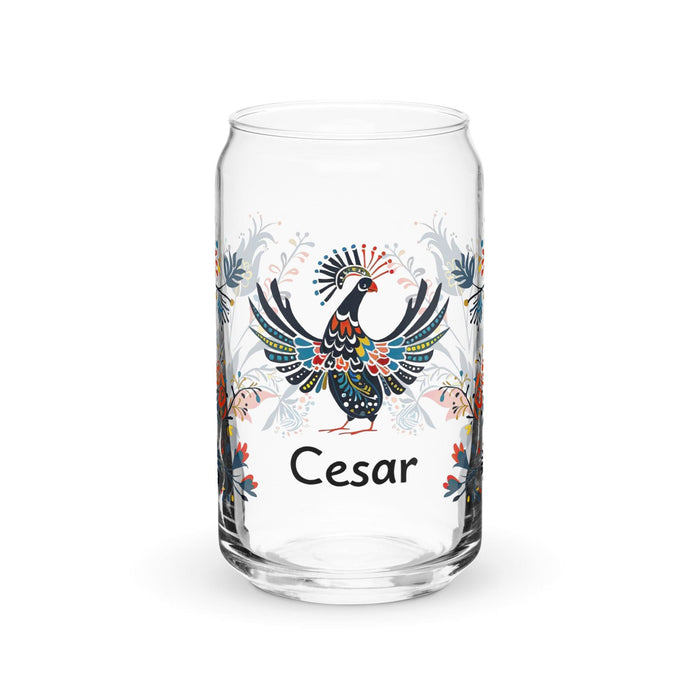 César Exclusive Name Art Piece Can-Shaped Glass Home Office Work Mexican Spanish Pride Gift Cup One-Of-A-Kind Calligraphy Glass | C18 Mexicada 16 oz