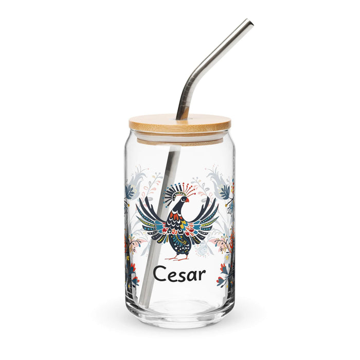 César Exclusive Name Art Piece Can-Shaped Glass Home Office Work Mexican Spanish Pride Gift Cup One-Of-A-Kind Calligraphy Glass | C18 Mexicada 16 oz With Lid & Straw