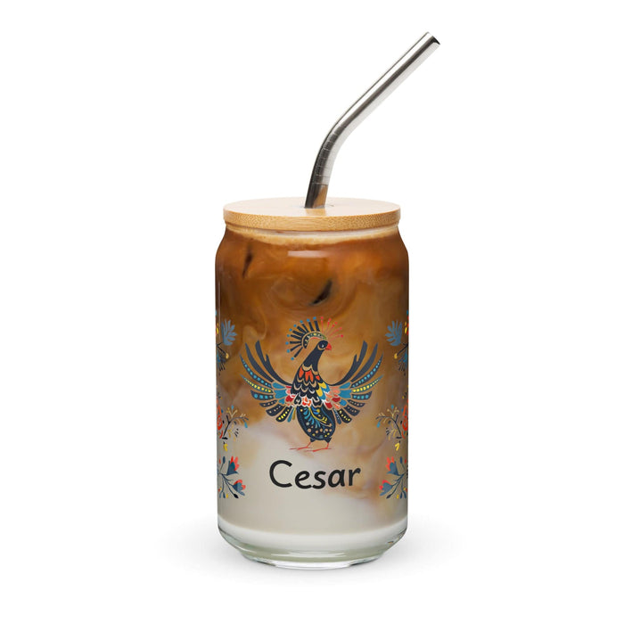 César Exclusive Name Art Piece Can-Shaped Glass Home Office Work Mexican Spanish Pride Gift Cup One-Of-A-Kind Calligraphy Glass | C18 Mexicada