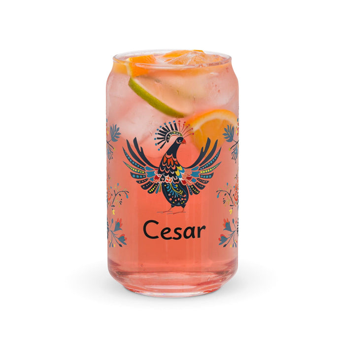 César Exclusive Name Art Piece Can-Shaped Glass Home Office Work Mexican Spanish Pride Gift Cup One-Of-A-Kind Calligraphy Glass | C18 Mexicada